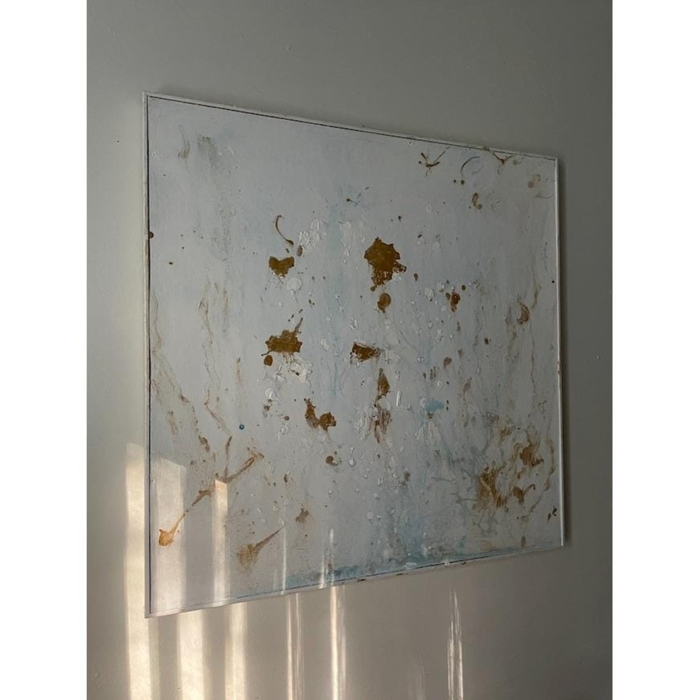 Heavenly Waters – Abstract Painting‎ 24x24 Minimalist Spiritual Art White & Gold